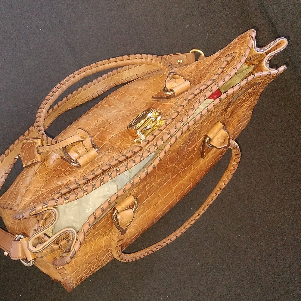 RARE Michael by Michael Kors brown crock embossed leather Hamilton satchel - Picture 11 of 15